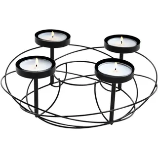 Adventskranz aus Metall in schwarz - Ø 37 cm - Kerzenhalter mit 4 Kerzentellern - Weihnachtsdeko Kerzenhalter Adventsleuchter Weihnachtskranz zum