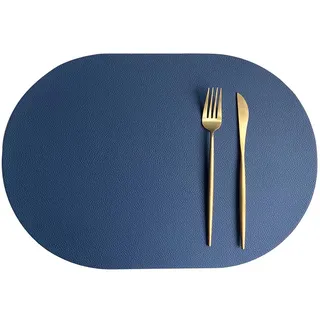 Oval Tischsets Abwischbar, Leder Kunstleder Platzset Zweifarbig Wasserdicht Platzdecken mit Untersetzer ür Hause Küche Restaurant (Blau/Grau,6 Stück)