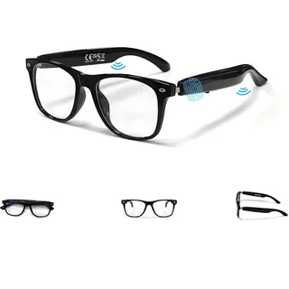 LONGLU Smart Glasses – Echtzeit-AI-Übersetzung per App, Bluetooth 5.4 für Anrufe/Musik, Leichtgewicht mit Touch-Control, Blaulicht- & UV-Schutz​ (Schwarzer Rahmen - Transparente Linse ​)