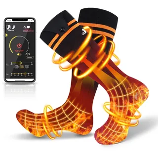 Beheizte Socken mit APP-Steuerung, Elektrische Beheizte Socken mit 5000mAh Wiederaufladbarer Akku, Winter Warme Thermosocken Unisex Fußwärmer für Camping Wandern Skifahren Jagd...
