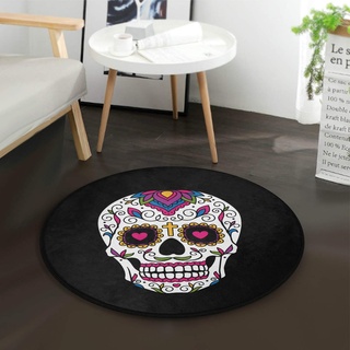 MNSRUU mexikanischer Sugar Skull schwarz Halloween Rund Teppich für Wohnzimmer Schlafzimmer 92 cm Durchmesser