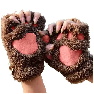 1 Paar Handschuhe Fingerlos Damen Mädchen Plüsch Halb Handschuhe Dicken Warmen Fingerhandschue Niedlich Cartoon Tier Bär Katze Krallen Fäustlinge Winterhandschuhe Plüsch Fingerlose Handschuhe