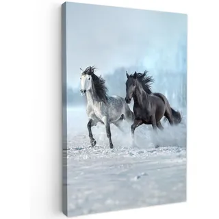 LEINWANDBILD Pferde - Winter - Tiere - Natur - Schnee Wanddeko 40x60 cm