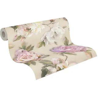 A.S. Création PintWalls Vliestapete mit Blumen-Motiv Rosen 0,53 m – Violett, Pink, Grün – Blumentapete Aquarell - 396081
