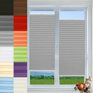 Plissee Ohne Bohren Klemmfix 40 x 170 cm Verdunklungsplissee Uv-Schutz Plisseeanlage Klemmfix Nach Maß, mit Klemmfix für Fenster & Tür, Hellgrau