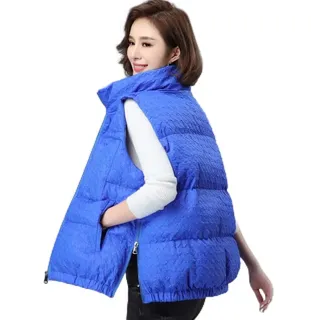 LIUYUYOUGO Puffer Weste Damen,Damen Steppweste Fashion Short Royalblau Hahnentritt Jacquard Falten Stehkragen Reißverschluss Winter Winddicht Bodywarmer Gefütterte Weste Ärmellose Jacke Mantel We - L