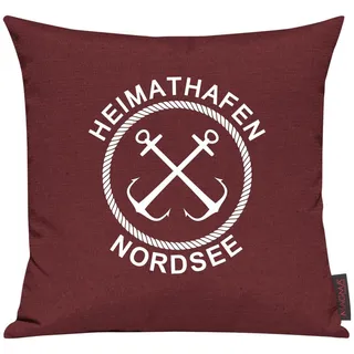 Shirtinstyle Sofakissen Heimathafen Nordsee, Kissen, Meer, Heimatort, Stadt, Urlaub, Größe 40 x 40cm, Farbe Rot