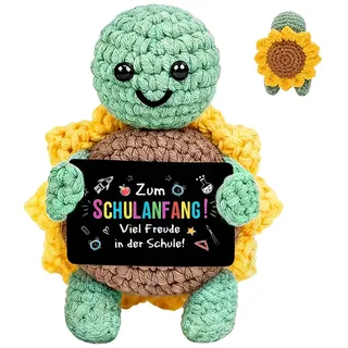 HUKUMA Schulanfang Geschenke, Pocket Hug Schildkröte, Schildkröte Gehäkelt, Geschenk für Einschulung, Gehäkelte Glücksbringer, Einschulung Geschenke für Jungen und Mädchen