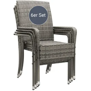 Juskys Yoro Polyrattan Gartenstuhl Grau 6 St.