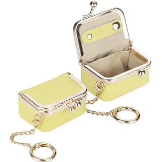 Royal Bagger Mini Schmuckkästchen aus echtem Leder für Damen, Tragbares Schmucketui mit Kiss-Lock-Verschluss, Kleine Schmuckaufbewahrung für Ringe, Ohrringe und Halsketten 1894 (Gelb mit Kette)