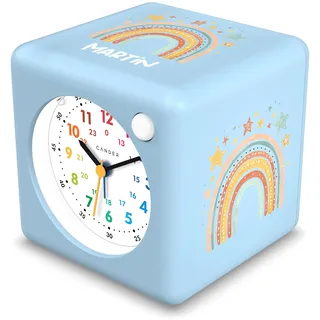Personalisierter Kinderwecker mit Namen und Motiven I Lautloser analoger Wecker mit Nachtlicht ohne Ticken I Lernuhr für Kinder, batteriebetrieben für Schule, Kindergarten und Nachttisch