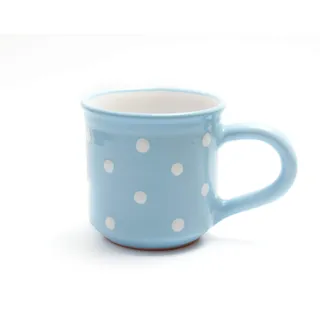 UNGARNIKAT Keramikbecher 350ml – Handgemachte Kakaotasse/Frühstücksbecher helllbau mit weißen Punkten – Becher für Kaffee, Cappuccino, Tee – Vintage Landhausstil – spülmaschinengeeignet