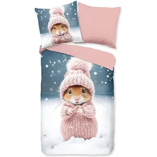 Traumschlaf Flanell Tiere pink 135 x 200 cm + 80 x 80 cm