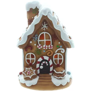 FRANK FLECHTWAREN LED-Lebkuchenhaus Sweet, Polyresin, warmweiße LED, batteriebetrieben, An-/Aus-Schalter, Kunststoff Maße: Höhe 16 cm, ohne Batterien, nur für den Innenbereich geeignet