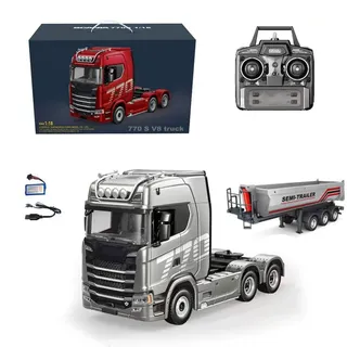 ENGINEMECH 770S RC Traktor LKW 1:18 Lastwagen Auto mit RC-Anhänger 19CH Licht Soundeffekte Fernbedienung Ferngesteuertes RC Truck für Geschenk Erwachsene 16+ (1501A)