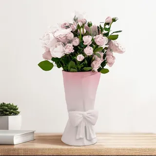 Relexome Keramik Vase mit Schleife, 24,5 cm Rosa Weiß Modern Boho Vase, dekorative Aesthetic Blumenvase für Blumenstrauß, Pampasgras, für Wohnzimmer, Schlafzimmer, Tischdekoration, Home Deko