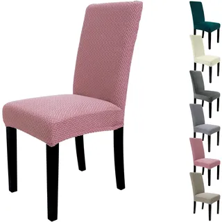 Zindoo Stuhlhussen 4er Set Strukturmuster Stretch Stuhlbezug Rosé | Dickes Stretchgewebe, für Hochlehner und Esszimmerstühle, Abnehmbar, Waschbar, mit Elastischen Fixierbändern, Rutschfest