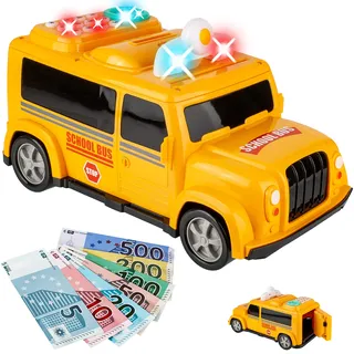 alles-meine.de GmbH elektronische Spardose Modell wählbar Schulbus/Bus - mit Fingerabdruck + Zahlenkombination/Passwort + Sound + Licht - digitaler Tresor Sparschwein für..