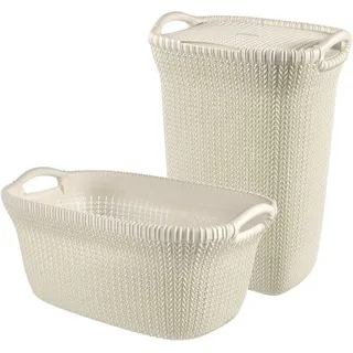 Curver Wäschekorb Curver Wäschekorb Wäschebox Wäschesammler 2er Set 57L und 40L, Griffe