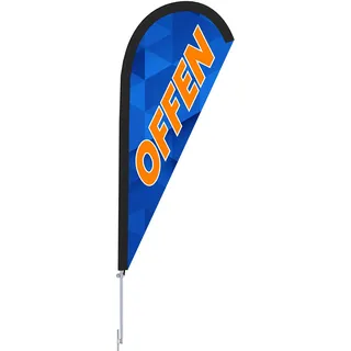 Vispronet Beachflag - Offen versch. Farben ✓ versch. Halterungen ✓ Tropfenform ✓ Höhe 2,04 m ✓ Indoor & Outdoor (mit Erdspieß, Blau-Orange)