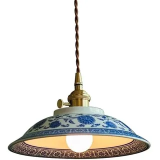 LUOYAOB Blau-weiße Keramik-Pendelleuchte, chinesisches Muster, Porzellan-Hängelampe, verstellbare Deckenleuchte for Kücheninsel, Esszimmer, Schlafzimmer, Eingangsbereich