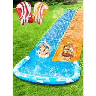 Wasserrutsche Wasserspiel Set Kinder Erwachsene Rutsche mit Sprinkler Bodyboards