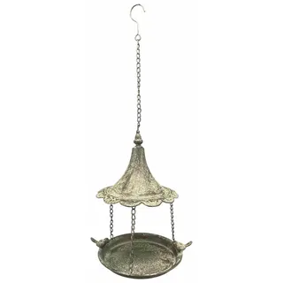 finehomegarden Futterhaus Vogeltränke Vogelbad hängend Metall 25x20cm H37cm Futterstadion, Futterstelle Futterschale Deko Garten / Paket grün