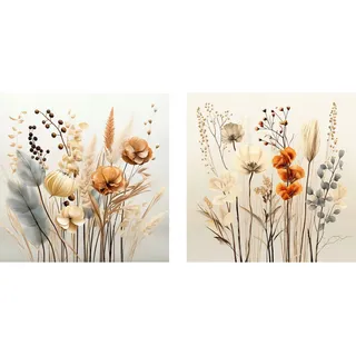 Euroart Glasbild Boho Flowers Iii, Natur, Glas, 2-teilig, rechteckig, 20x40x1.40 cm, Fotografie, einfache und schnelle Anbringung, glänzend, Bilder und Zubehör, Wandbilder, Glasbilder