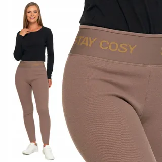 Damen-leggings, Isoliert, Hoher Bund, Gerippt, Warm, Stylisch, Moraj, Größe S/m, Mokka