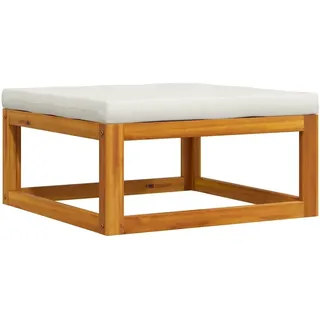 vidaXL Akazienholz Massiv Fußhocker mit Cremeweißem Polster Gartenhocker Sitzhocker Fußbank Hocker Holzhocker Garten Balkon Terrasse