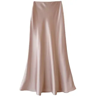 WINDEHAO Damen Satin-Rock mit hoher Taille, elastischer Seidensatin-Rock mit hoher Taille, eleganter Party-Hochzeitsrock, ausgestellter A-Linie, Maxi-Röcke (Rosa, XXL) - XXL