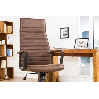 Höhenverstellbarer Bürostuhl LAZIO vintage braun Chefsessel mit Armlehnen drehbar mit Rollen