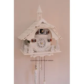 CLOCKVILLA HETTICH UHREN Weiße Schwarzwälder Kuckucksuhr Schwarzwaldhaus Quarzwerk weiß mit Glockenturm