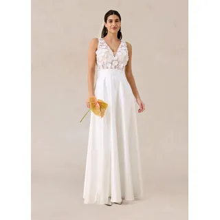 Brautkleid BONPRIX, Damen, Gr. 42, N-Gr, weiß (wollweiß), Obermaterial: 100% Polyester. Einsatz: 100% Polyester. Futter: 100% Polyester, festlich, slim fit, Kleider Brautkleid, schmale Passform, aus glänzendem Satin, mit hohem Schlitz, ärmellos