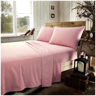 GC GAVENO CAVAILIA Biber-Spannbettlaken für Einzelbett, warm und gemütlich, einfarbig, 100% gebürstete Baumwolle, Rosa