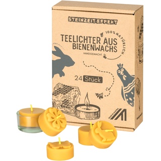 Steinzeiteffekt Teelichter aus Bienenwachs - Ostern Limited Edition - Handgefertigt vom Bio Imker mit Glas Teelichthalter - FSC Zertifiziert (24 Stück)