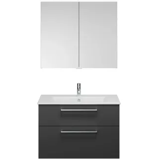 burgbad Eqio Badmöbel-Set 92 cm mit Keramik-Waschtisch Slim und Unterschrank mit Stangengriff P95, mit Spiegelschrank, Badmöbel,