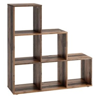 FMD-Möbel Bücherregal Mega 1, 248-001, braun, Stufenregal aus Holz, 6 Fächer, 104,5 x 108 x 33cm
