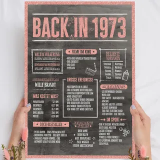 52 Geburtstag Frauen Rosegold Holzbild Back in 1974 personalisierbar zum Hinstellen/Aufhängen opt. beleuchtet, 52 Geburtstag Frau Deko, 52tes Jubiläum, 52. Jahrestag, 52ter Ehrentag Jahreschronik 1974