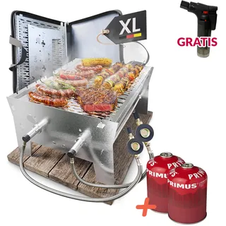 OVICUE Grill XL mit 2x PRIMUS Power Gas 450 g | Mobiler Gas und Holzkohlegrill 3...