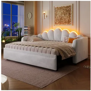 Odikalo Schlafsofa Schlafcouch mit Ausziehbett & LED, Polster-Tagesbett, Ausziehfunktion flach oder aufgestellt grau