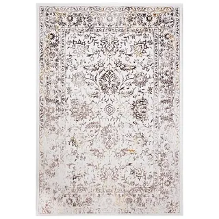 Mazovia Designteppich Vintage Teppich für Wohnzimmer - Glänzende - Creme Beige mit Gold, 160 x 230 cm, Glänzende Vintage, Höhe 10 mm, Kurzflor - niedrige Florhöhe, Weich beige|braun 160 x 230 cm
