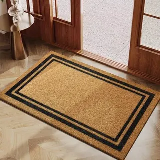 Kokosmat für Innen und geschützten Außenbereich, antislip, Natur, Kokos, Outdoor-Frame, wetterfest, für Wohnzimmer, Terrasse, Eingang, 40 x 60 cm