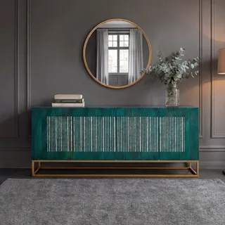 Massivholz Sideboard ONYX - 180cm - türkis gold - Mango Metall - Achat Edelstein