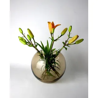 Signature Home Collection Kugelvase Vase Glas rund bernstein grau Glasvase handgemacht Tischvase (1 St., 1 Vase), breiter Rand, dekorative Vase aus braunem Glas braun