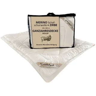 Merino Schaf-Schurwolle Ganzjahresdecke medium mit Zirbe in 135x200 cm Ganzjahresbett Steppdecke Bett-Decke Zirbenholz Spänen