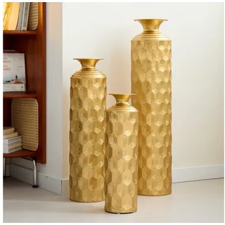 BlingBin Bodenvase Bodenvase Große 3er Set (50/66/83 cm) - Metallvasen mit Rillenmuster (3er Set, 3 St., Groß: 20*20*85CM/Mittel: 17*17*65CM/Klein: 14*14*50CM), Dekorative Vase für Wohnzimmer, Flur und Schlafzimmer, Gold goldfarben