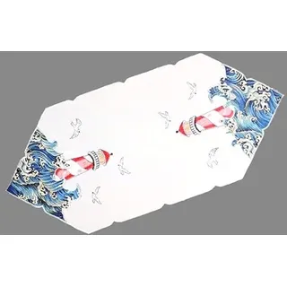 Raebel OHG Tischläufer Mitteldecke 40 x 90 cm Maritime Stickerei / Applikationen Wellen und Leuchtturm Blau, Weiß