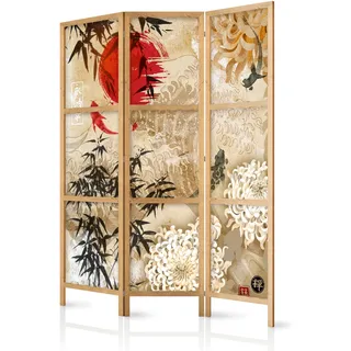 murando - Paravent Raumteiler Holz Abstraktion, 135x172 cm, 3-teilig, Büro | Japanischer Paravent, Asiatisches Design, Mobiler Sichtschutz, Einseitig Bedruckt, Holzrahmen, ideal fürs Wohnzimmer & Büro