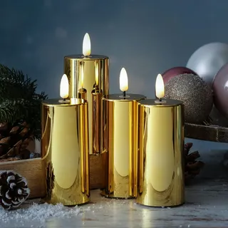 MARELIDA LED Kerzenset gold glänzend für Adventskranz H: 12,5cm 4er Set